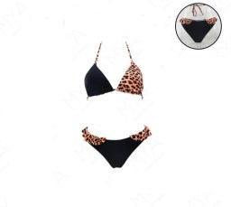 Mya Swimwear Δίχρωμο Γυναικείο Σετ Μπικίνι Τριγωνάκι Μαύρο - Leopard Print με Βολάν Small