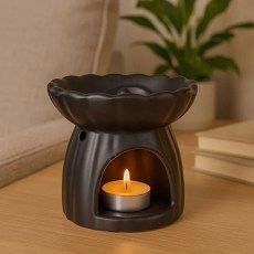 Βάση Αρωματικού Λαδιού Κεραμική Μαύρη Σχήμα Λουλούδι 11x11cm