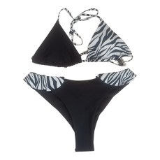 Mya Swimwear Δίχρωμο Γυναικείο Σετ Μπικίνι Τριγωνάκι Μαύρο - Zebra Print Extra Large