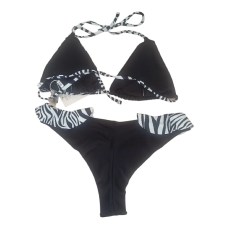 Mya Swimwear Δίχρωμο Γυναικείο Σετ Μπικίνι Τριγωνάκι Μαύρο - Zebra Print