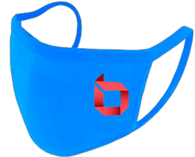 Light blue mask with logo