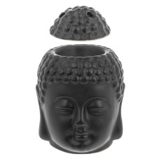 Κεραμική Βάση Αρωματικών Χώρου Βούδας με Καπάκι Μαύρο 13cm